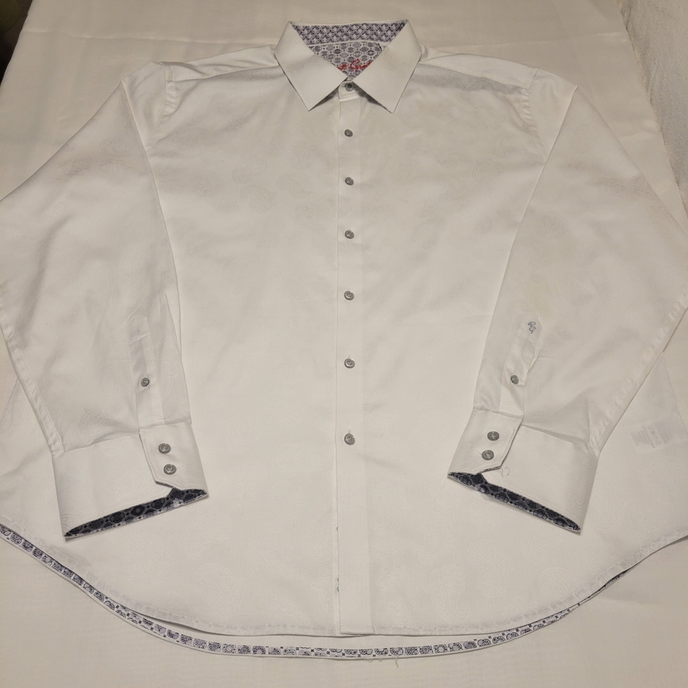 Robert Graham White Paialey Pattern Men's Ckassic Fit Shirt Flip Cuffed